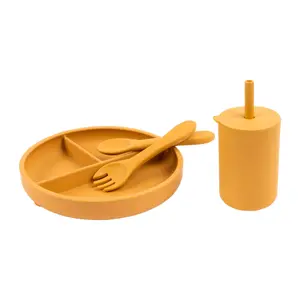 Tiny Dining - Baby Silicone Suction Feeding Set - Ochre - 4pc