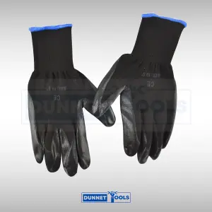 Large Work Gloves 10.5" Nitrile Black Coated Ideal For Mechanics Builder Garden