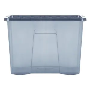 Wham Crystal 4x 80L Plastic Storage Boxes with Lids. Large Size, Strong. Made in the UK Tint Smoke