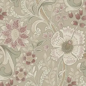 Grandeco Boutique Traditional Floral Trail PVC-free Eco Wallpaper, Taupe Pink