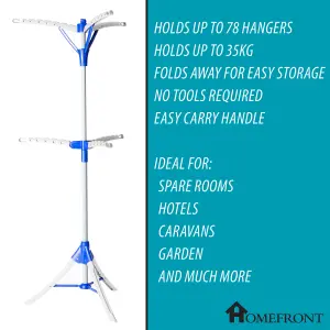 Homefront Clothes Rail Airer Drier Two Tier, Portable Clothes Horse Hanger Rotary Tripod Design, Folds Flat for Storage