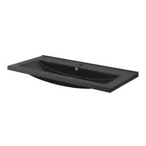 GoodHome Nira Matt Black Rectangular Vanity Basin (W)101.5cm