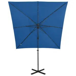 Berkfield Cantilever Umbrella with Pole and LED Lights Azure Blue 250 cm