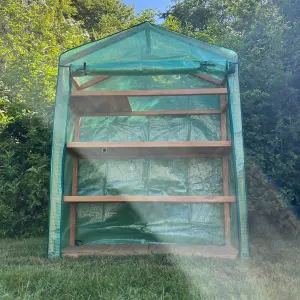 Extra Wide 4 Tier Wooden Mini Greenhouse with Reinforced Cover