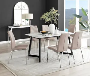 Furniturebox UK Carson White Marble Effect Dining Table & 6 Cappuccino Isco Chairs