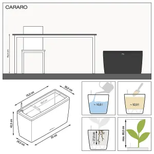 LECHUZA CARARO 75 Black High-Gloss Self-watering Planter with Substrate and Water Level Indicator H43 L75 W30 cm, 97L