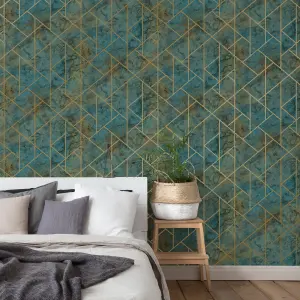 GDUK Geometric Marble Samish Textured Wallpaper, Teal