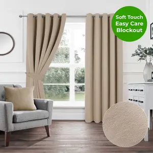 Home Curtains Woven Blockout 90w x 72d" (229x183cm) Latte Eyelet Curtains (PAIR)