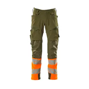 Mascot Accelerate Safe Trousers with Kneepad Pockets - Moss Green/Orange   (30.5) (Leg Length - Short)