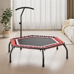 48in Bungee Cords Hexagonal Trampoline with Adjustable T-Bar Handle in Red