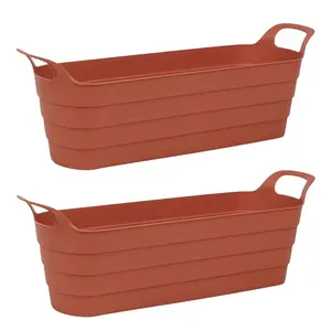 URBNLIVING 44cm Width 2 Pcs Herb Pots with Handles Plastic Flexi Planter Terracotta Flower Box Recycled Troughs