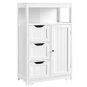 Yaheetech White Bathroom Floor Cabinet Storage Organizer w/ Drawers and Shelves