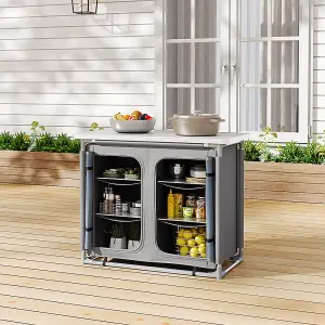 Dark Gray Folding Portable Outdoor Camping Kitchen Table Cabinet Storage BBQ Cook Station 100cm W