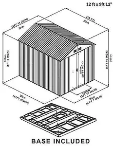 Metal Shed Width 10 ft x Depth 12 ft with base Garden shed