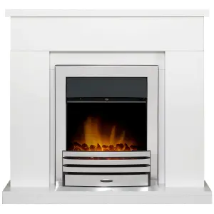 Adam Lomond Fireplace in Pure White with Eclipse Electric Fire in Chrome, 39 Inch