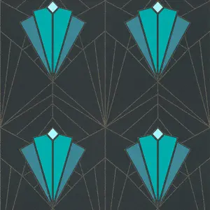 Isadora Teal Gold Art Deco Retro Wallpaper Debona Paste The Wall Glitter Textured Vinyl