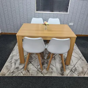 Dining Table and 4 Chairs Oak Effect Wood 4 White Plastic Leather Chairs Dining Room