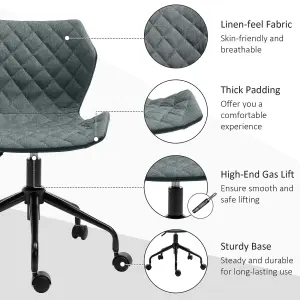 HOMCOM Home Office Swivel Desk Chair Nylon Wheels Adjustable Height Linen Grey