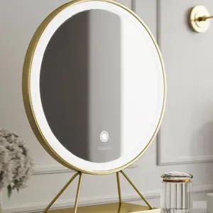 Miami Deco Cream Velvet Dressing Table with LED Touch Sensor Mirror