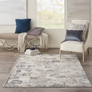 Ivory Grey Modern Floral Optical 3D Living Room Bedroom & Dining Room Rug-160cm X 221cm