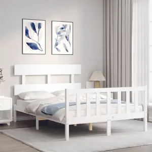 Berkfield Bed Frame with Headboard White 140x200 cm Solid Wood