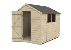 Forest Garden Overlap 8x6 ft Apex Wooden Pressure treated Shed with floor & 2 windows (Base included) - Assembly service included