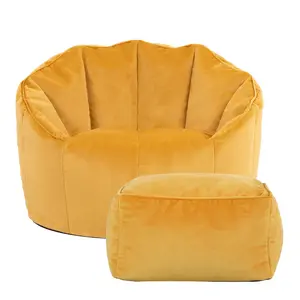 Icon Velvet Bean Bag Chair & Footstool Ochre Yellow