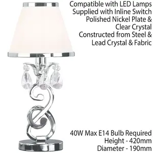 Esher Luxury Small Table Lamp Nickel Crystal White Shade Traditional Bulb Holder