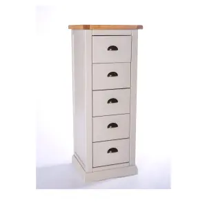 Loreo 5 Drawer Narrow Chest of Drawers Brass Cup Handle