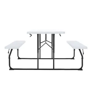 White Foldable Picnic Table Bench Set with Parasol Hole Portable Camping Trestle Table Chairs 6 Seater