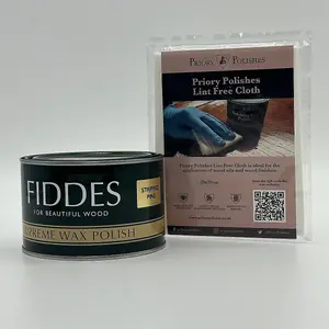 Fiddes Supreme Wax Polish, Stripped Pine 400ml & Free Priory Polishes Lint Free Cloth