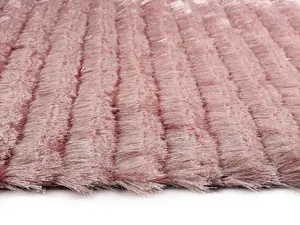 Rose Shaggy Rug, 30mm Thick Modern Rug, Handmade Rug, Plain Rose Striped Rug for Bedroom, & Dining Room-160cm X 230cm