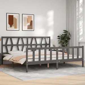 Berkfield Bed Frame with Headboard Grey 200x200 cm Solid Wood