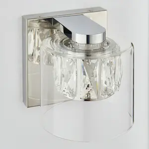 Crystal LED Wall Light Square Chrome & Luxury Shade Modern Glass Lamp Fitting