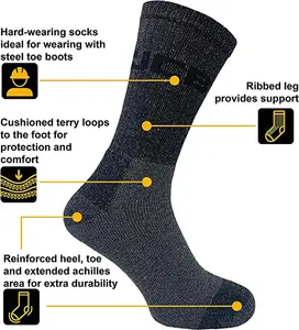 JCB JCBX000097 4 Pack Action Double Reinforced Work Boot Socks Grey Size 6-11