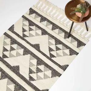 Homescapes Kota Black & Grey Kilim Wool Rug 160 x 230 cm