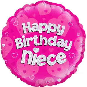 Oaktree 18 Inch Circle Happy Birthday Niece Foil Balloon Pink/Silver (18in)