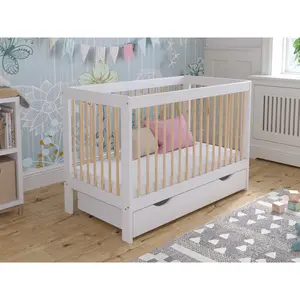 Adwolf Cot Bed with Drawer and Mattress White/Pine