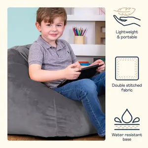 icon Kids Aurora Velvet Bean Bag Chair Charcoal Grey Childrens Bean Bags