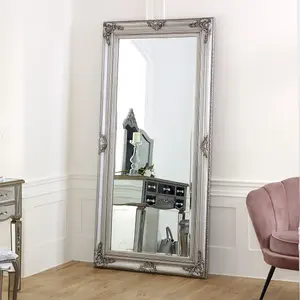 Melody Maison Extra Large Ornate Silver Wall/Leaner Mirror 100cm x 200cm