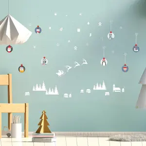 Special Xmas Bubbles and Village Scene Christmas Wall Stickers Living room DIY Home Decorations