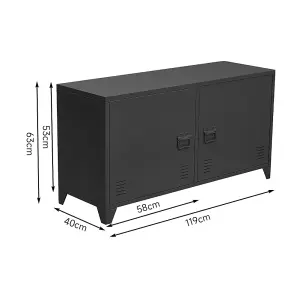 Black 2 Doors Adjustable Shelves Metal File Cabinet Tv Stand Side Cabinet for Home and Office 119cm