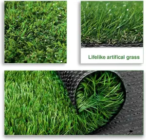 Premium Artificial Grass Turf 25mm Pile Height, High Density Fake Faux Grass Turf, Natural and Realistic Looking Garden (1mx4m)