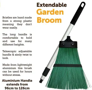 MantraRaj Extendable Garden Broom 96-126cm Telescopic Outdoor Heavy Duty Yard Scrubbing Brush With Tough Nylon Bristles