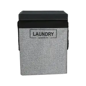 Grey Polyester Large Laundry Hamper Collapsible Laundry Basket - 70L