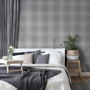 Arthouse Country Tartan Grey Wallpaper