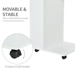 HOMCOM Mobile Sofa Side Table for Laptop Coffee w/ Storage and Casters, White