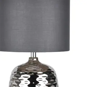 First Choice Lighting Ripple Chrome Grey Ceramic 32 cm Table Lamp With Shade