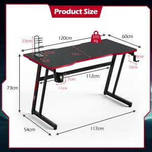 Costway Z Shaped Ergonomic Gaming Table Gaming Desk w/  Headphone Hook & Cup Holder