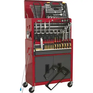 Ultimate 6 Drawer Tool Chest and Rollcab Set with 128 Piece Tool Kit in Red and Grey